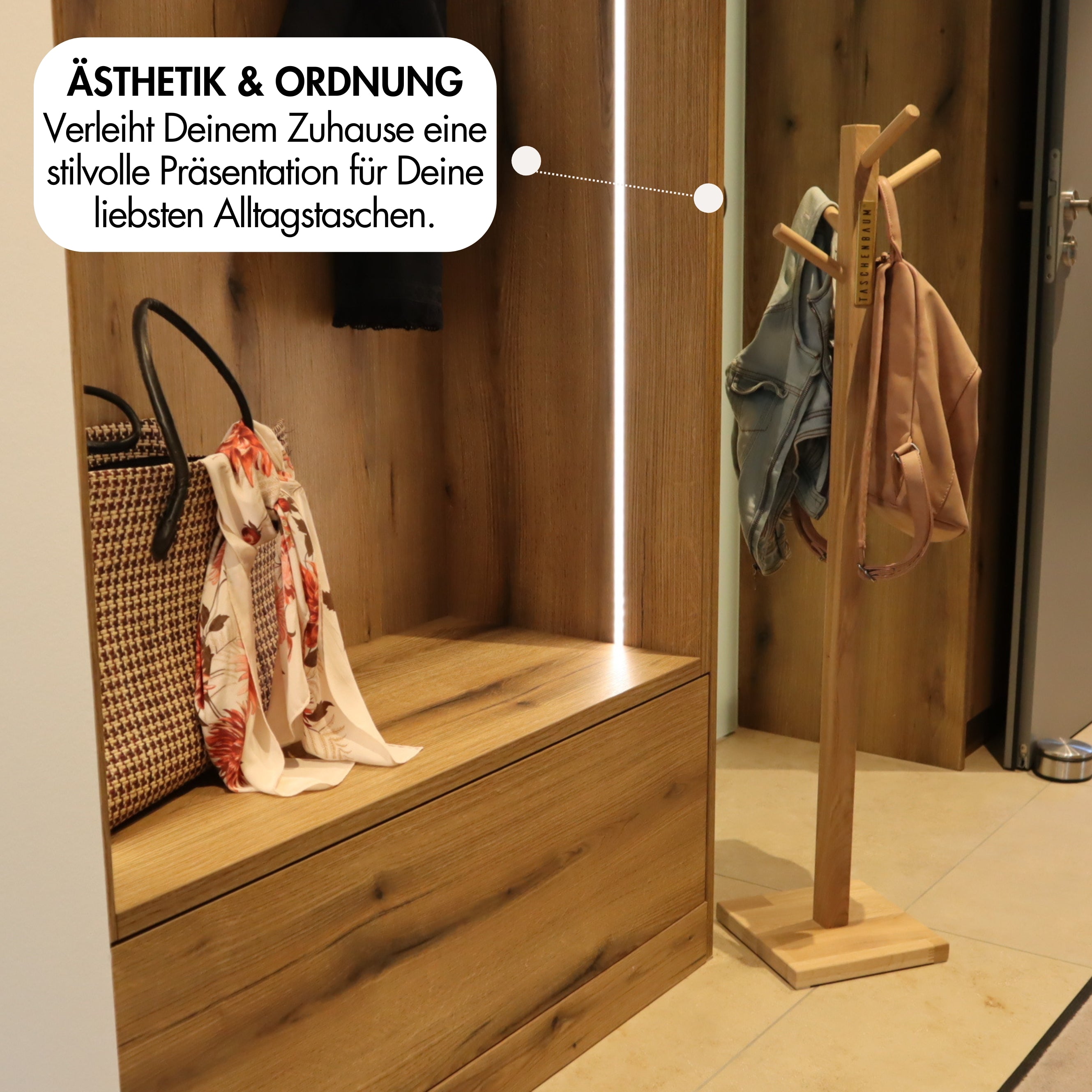 BAG STAND NATURE WOOD | SOLID OAK WOOD