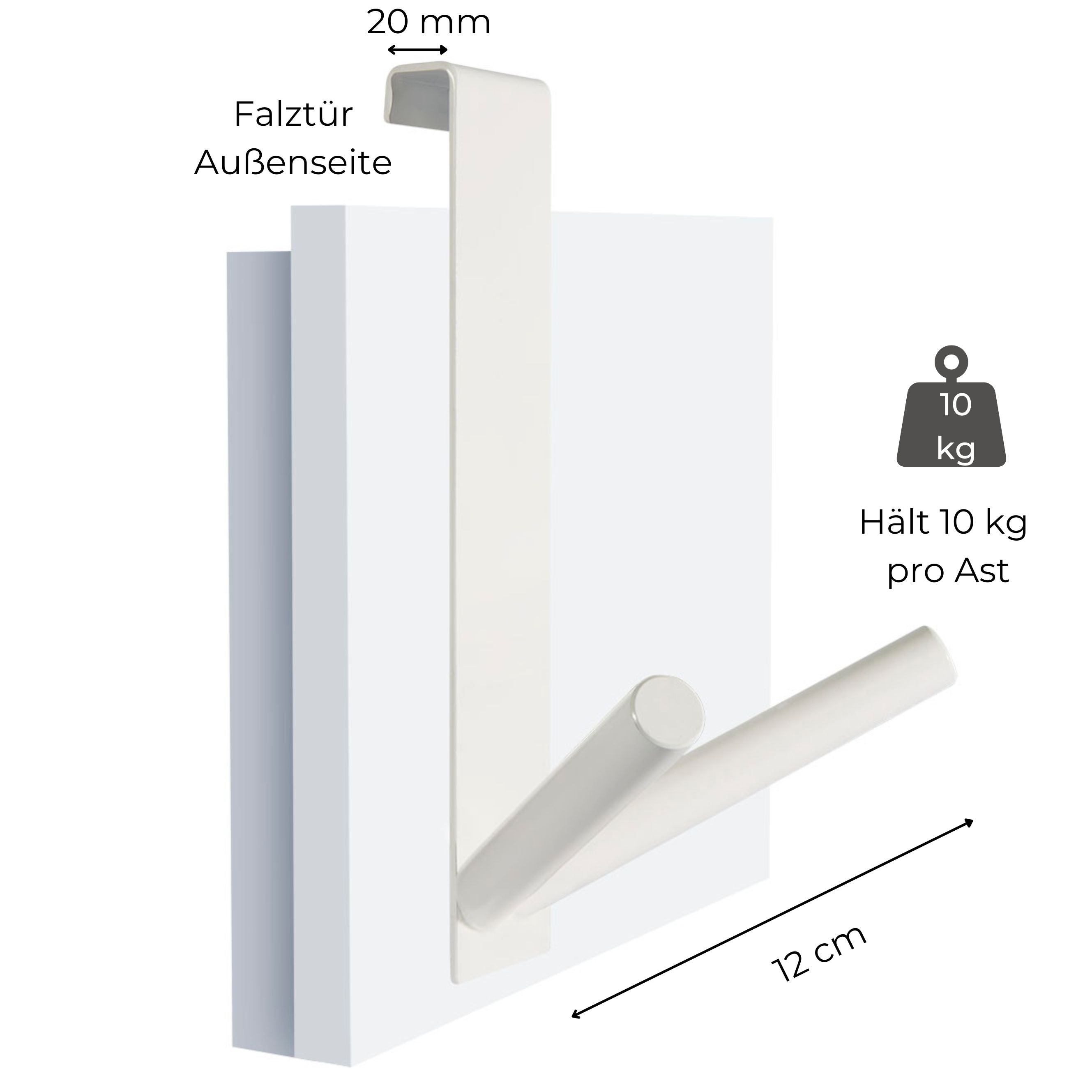 FÜR TÜREN & SCHRÄNKE | TASCHENBAUM® 1 Doppel-Türhaken Weiß, 12 cm LANG