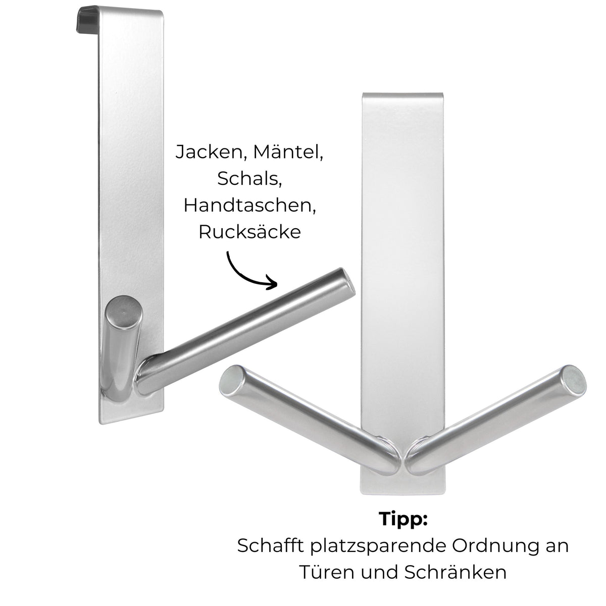 2ER-SET LANGE TÜRHAKEN CHROM | BIS 2 CM TÜRFALZ