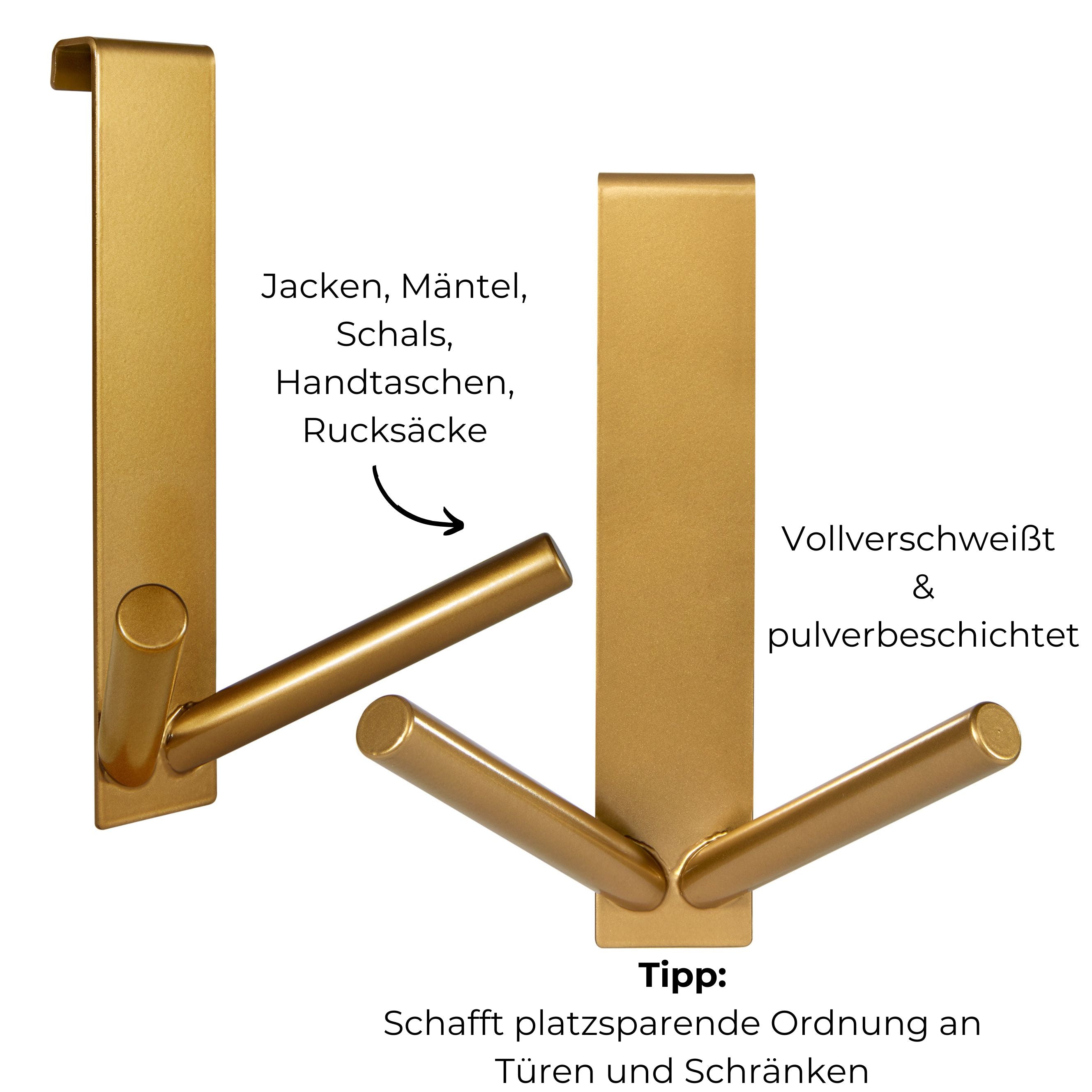 2ER-SET LANGE TÜRHAKEN GOLD | BIS 2 CM TÜRFALZ