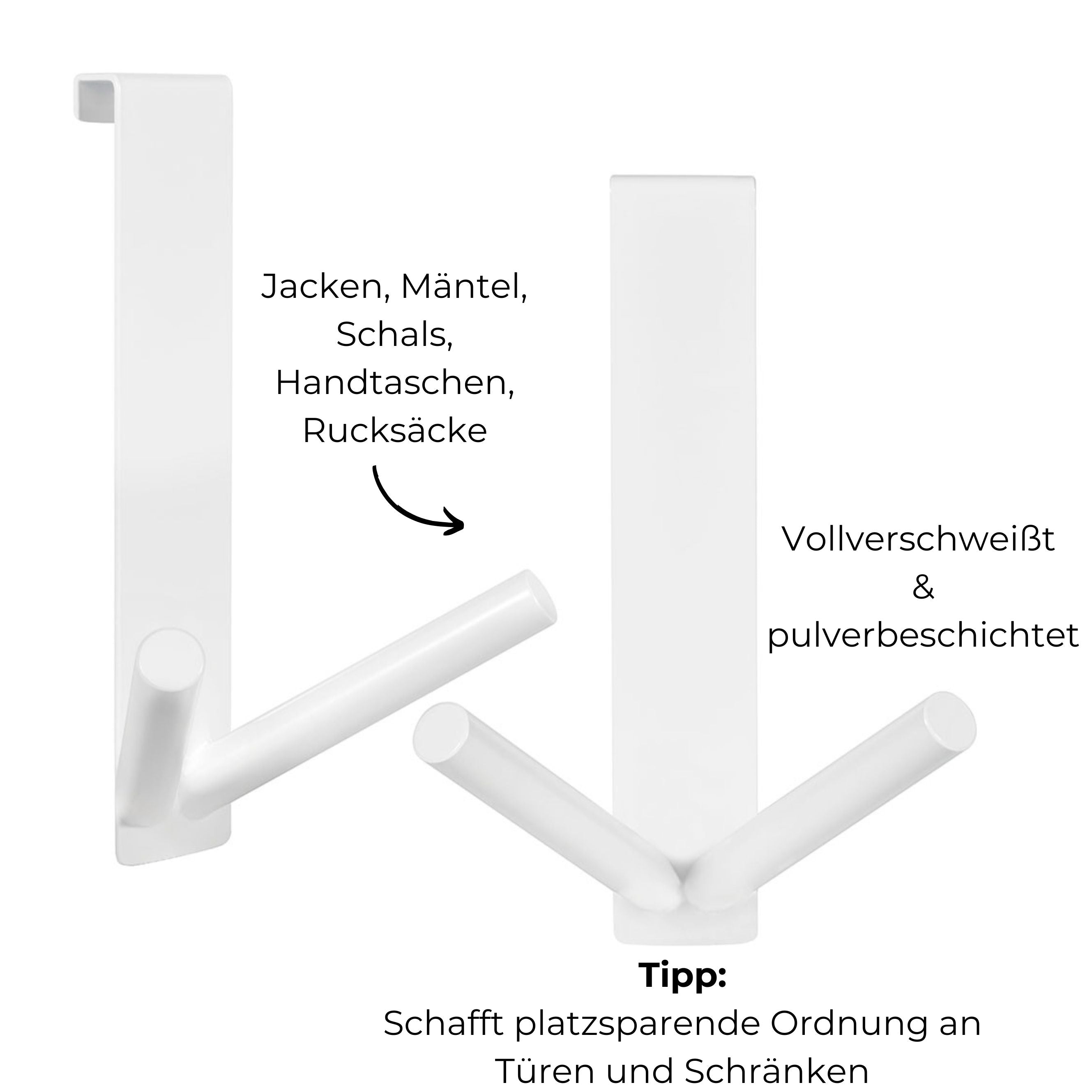 2ER-SET LANGE TÜRHAKEN WEISS | BIS 2 CM TÜRFALZ