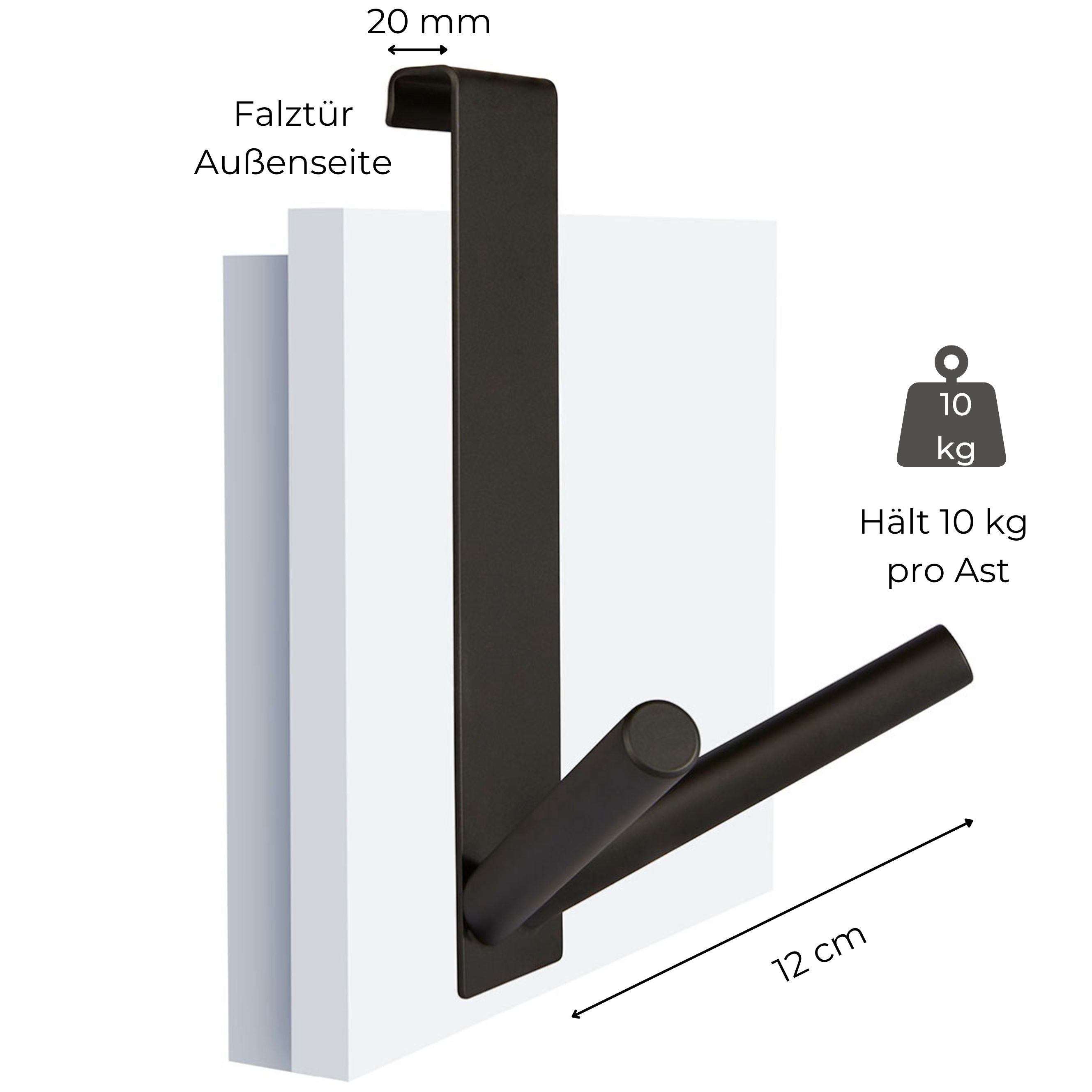 2ER-SET LANGE TÜRHAKEN SCHWARZ | BIS 2 CM TÜRFALZ