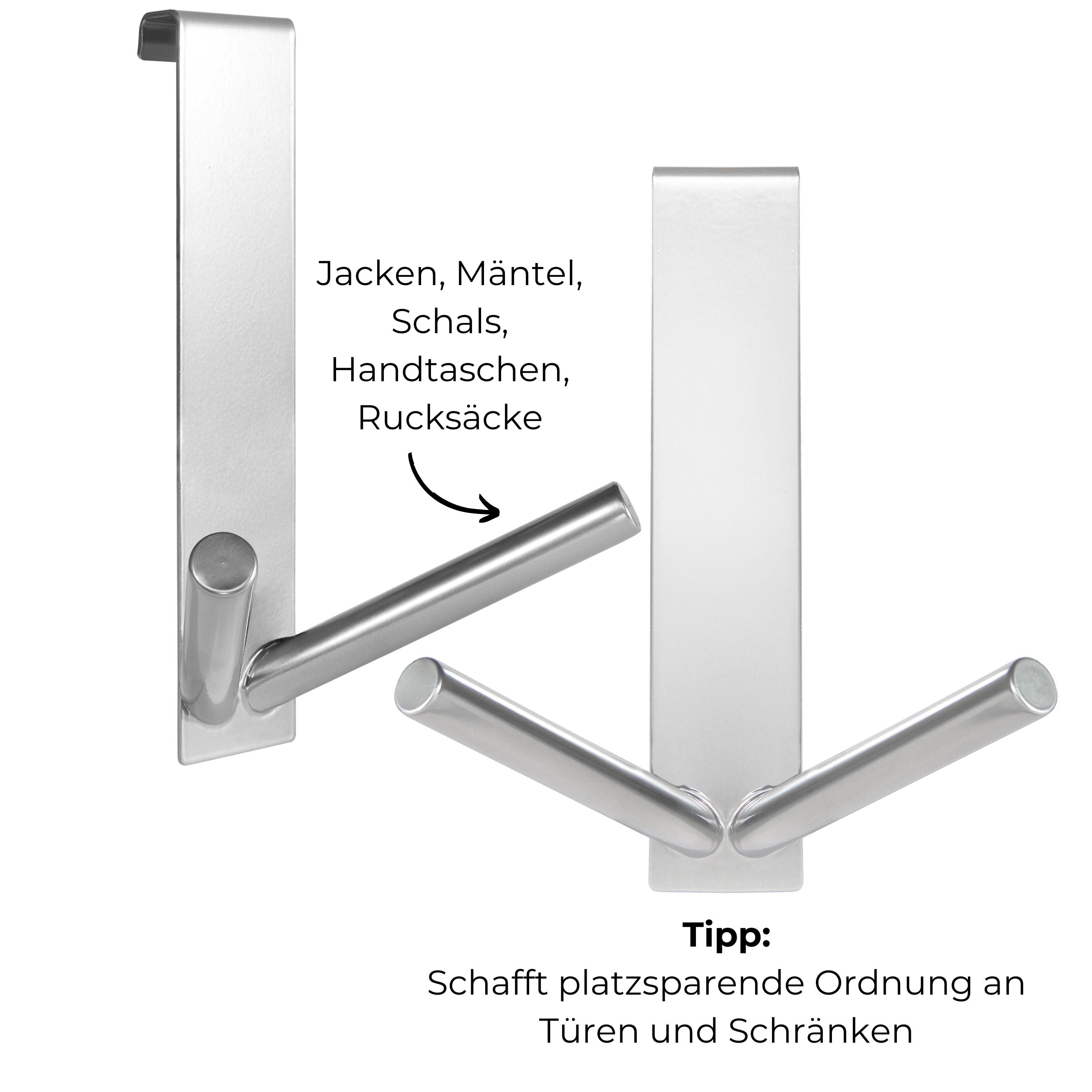 2ER-SET LANGE TÜRHAKEN CHROM | BIS 2 CM TÜRFALZ