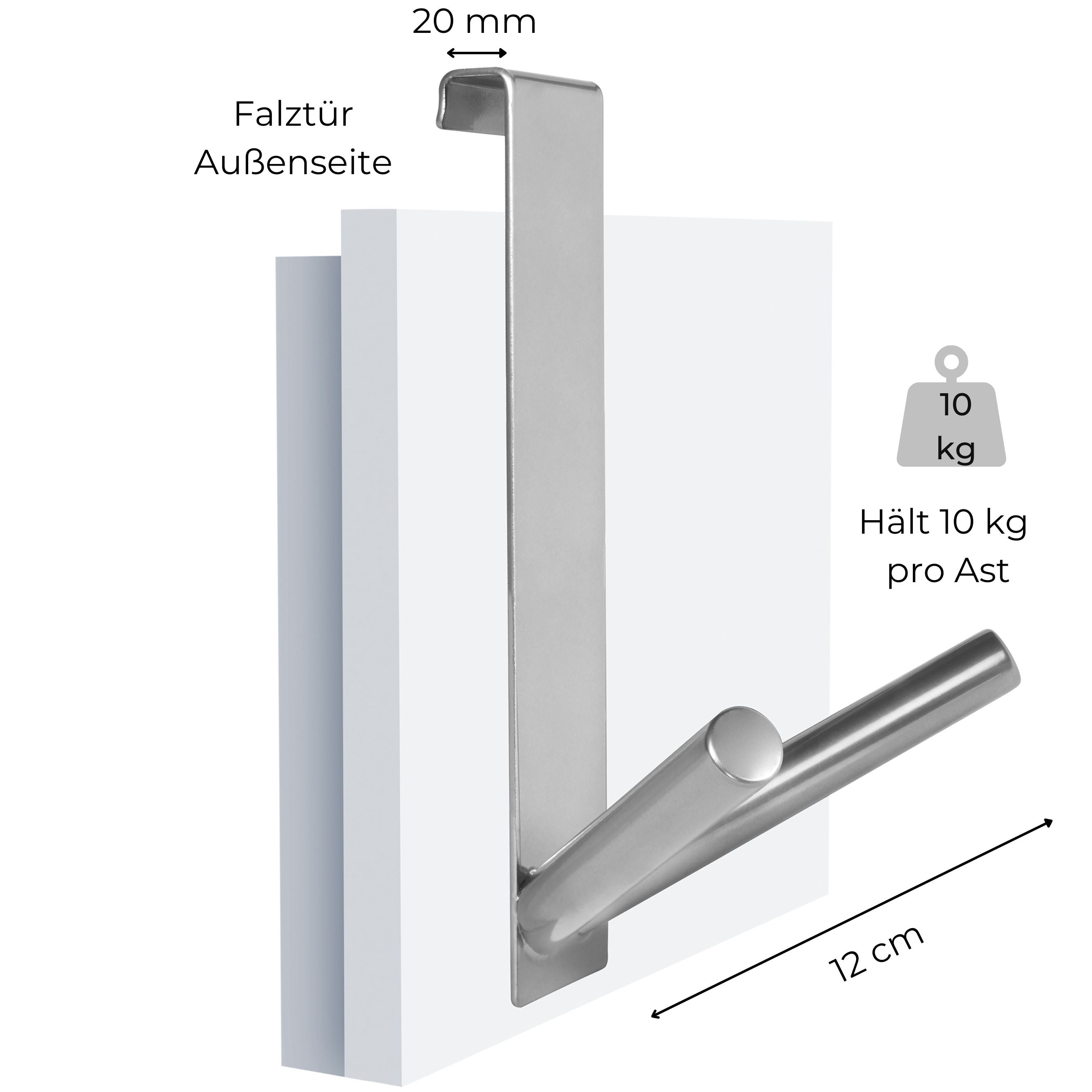 2ER-SET LANGE TÜRHAKEN CHROM | BIS 2 CM TÜRFALZ